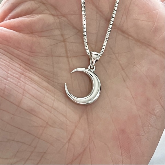 Sterling Silver Crescent Moon Necklace, Celestial - Picture 8 of 10